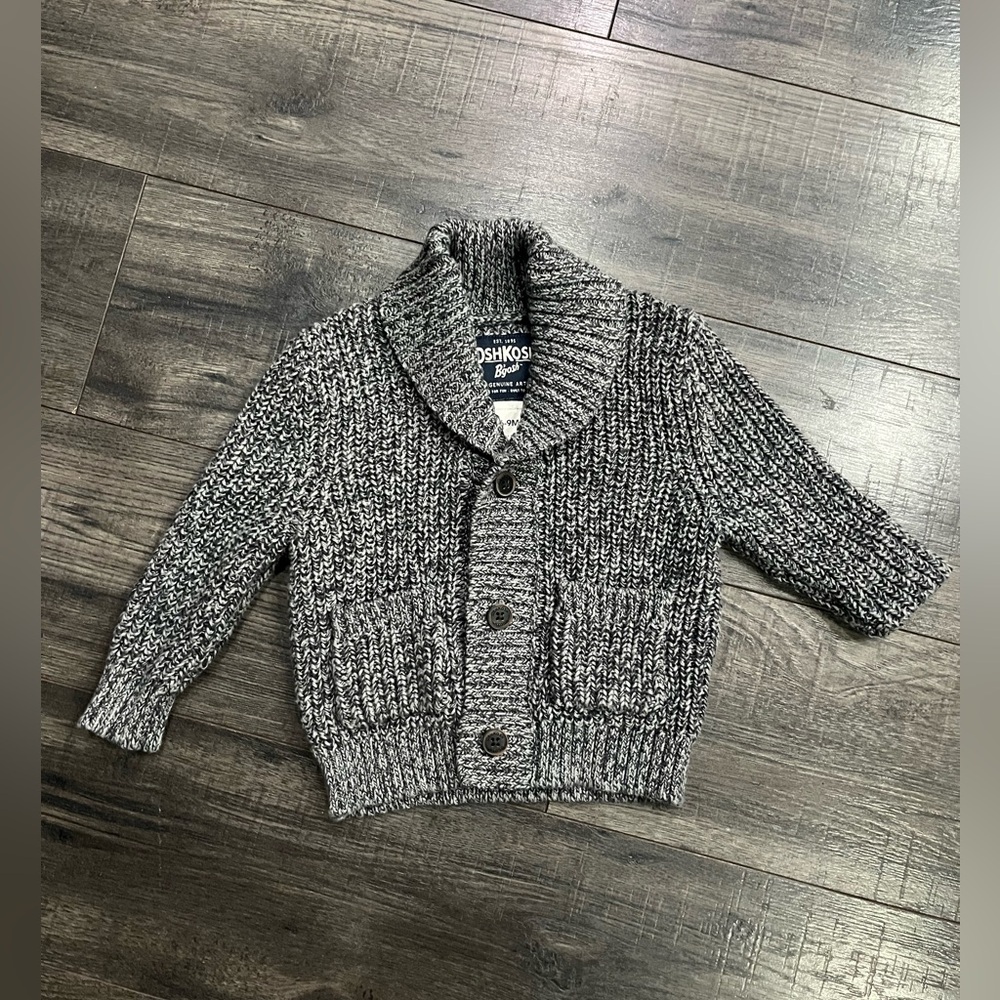 OshKosh B'gosh Gray Knit Cardigan 6-9
months. Like New